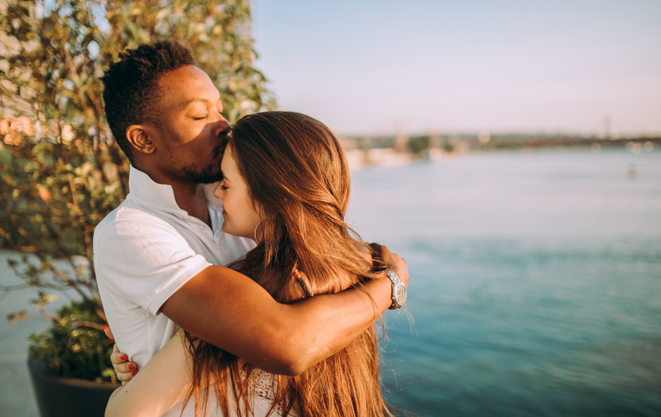 Interracial couple having fun